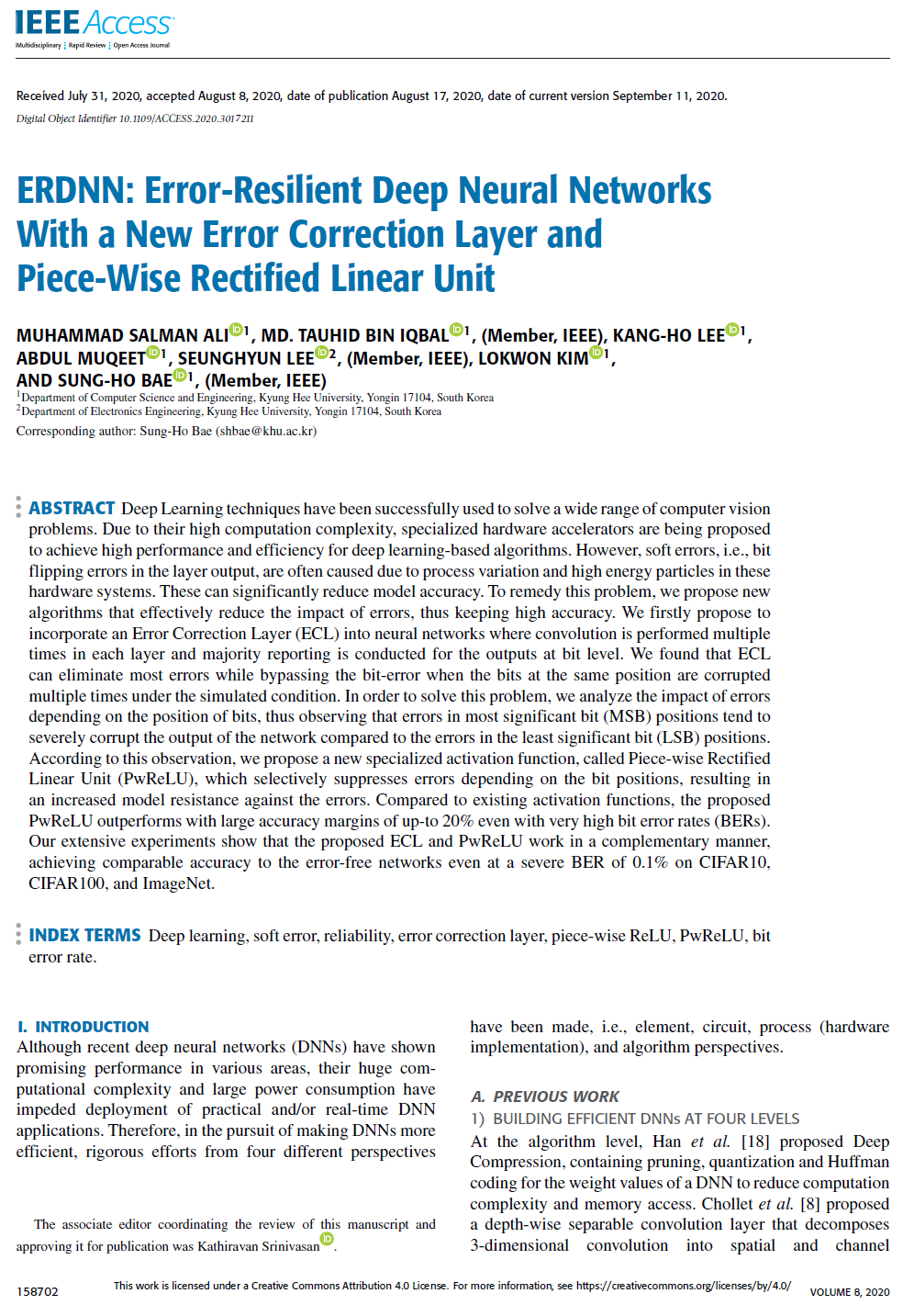 ERDNN: Error-Resilient Deep Neural Networks With a New Error Correction Layer and Piece-Wise Rectified Linear Unit